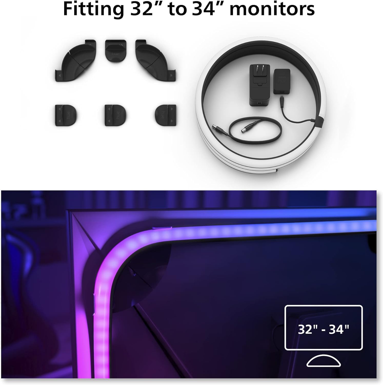 Play Gradient PC Lightstrip and Hue Bridge, Bundle 1 Monitor Starter Kit 32-34 Inch