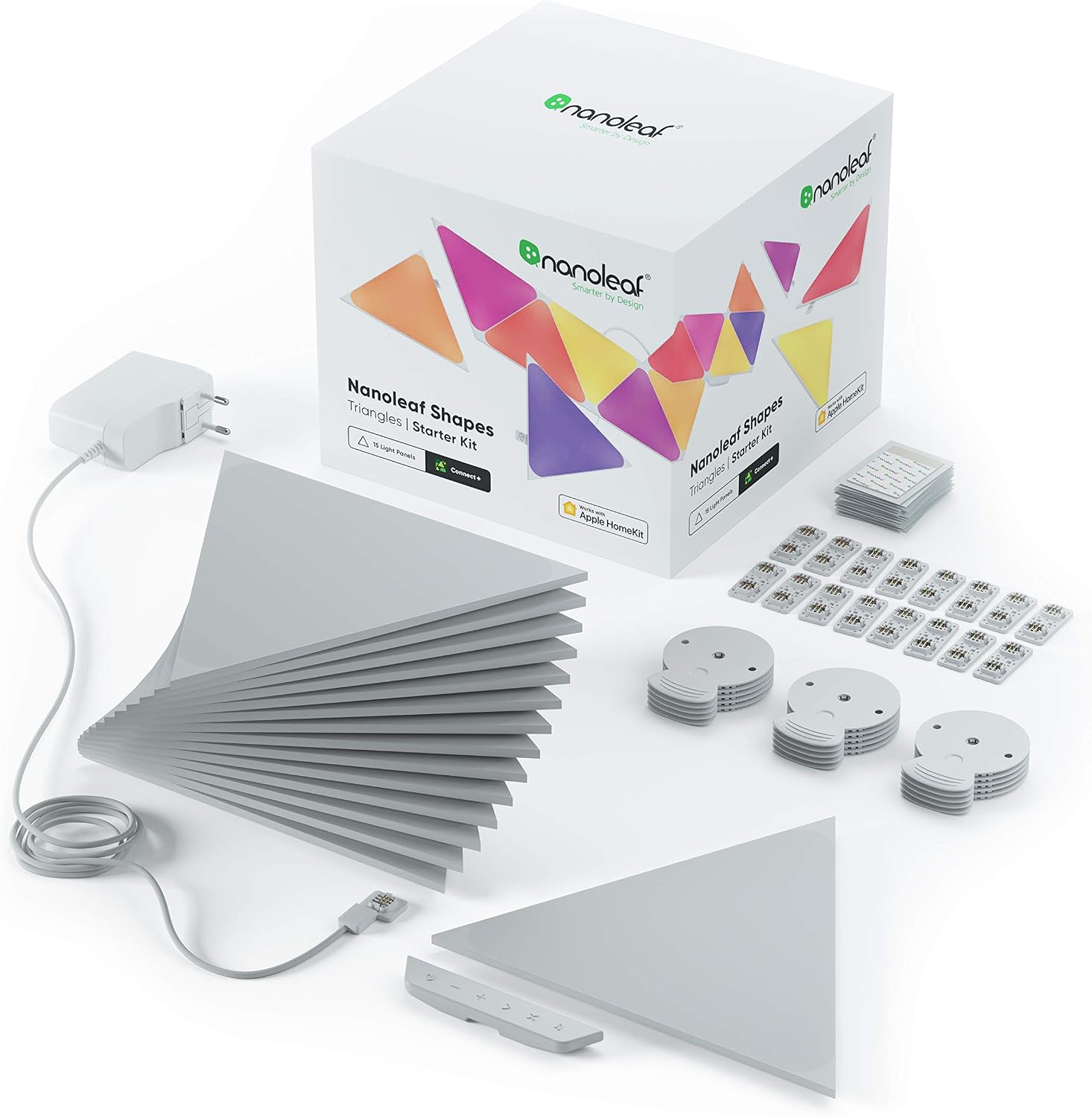 Shapes Triangle Starter Kit, 15 Smart Light Panels LED RGBW - Modular Wi-Fi Colour Changing Wall Lights, Works with Alexa Google Assistant Apple Homekit, for Room Decor & Gaming 15er Starterpack