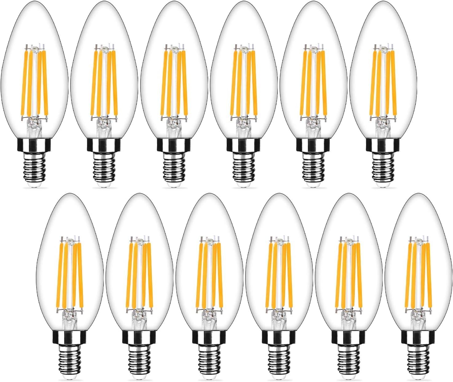 12-Pack Dimmable E12 LED Candelabra Bulbs 40Watt Equivalent, 2700K Warm White, 450Lumens, 4W B11 Vintage Chandelier Light Bulbs, LED Filament Clear Glass Candle Lamp for Ceiling Fan Home Decor1 Warm White 12 Count (Pack of 1)