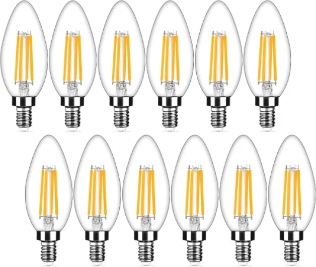 12-Pack Dimmable E12 LED Candelabra Bulbs 40Watt Equivalent, 2700K Warm White, 450Lumens, 4W B11 Vintage Chandelier Light Bulbs, LED Filament Clear Glass Candle Lamp for Ceiling Fan Home Decor1 Warm White 12 Count (Pack of 1)