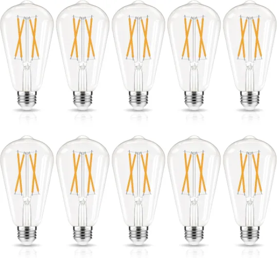 LED Edison Bulbs Dimmable, E26 Bulb 60 watt Equivalent, Soft White 2700K, ST58 Vintage Light Bulbs, 90+ CRI, 6W 600LM, E26 Medium Base, Clear Glass, 10 Pack 10 Pack Soft White