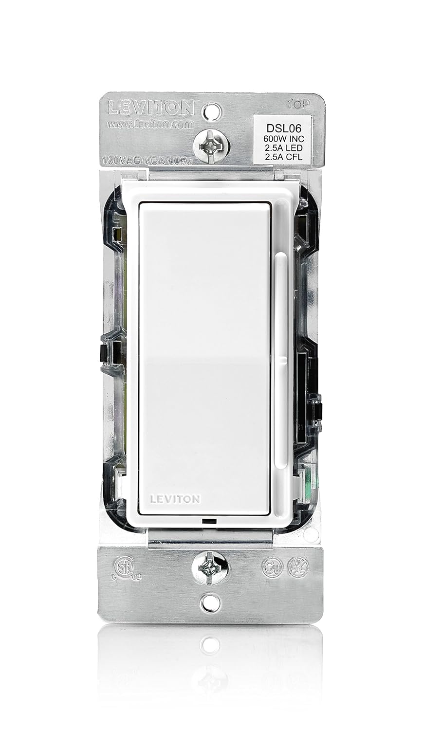 Decora Slide Dimmer Switch for Dimmable LED, Halogen and Incandescent Bulbs, DSL06-1LZ, White with Ivory and Light Almond Faceplates 1 Pack Dimmer