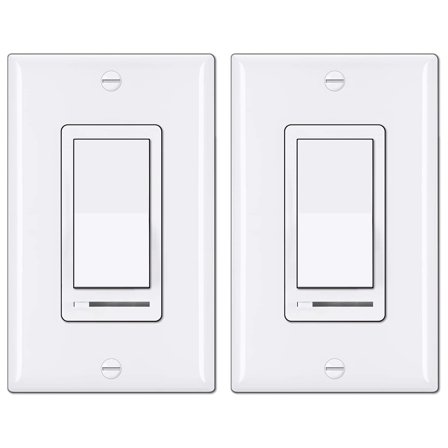 2 Pack Dimmer Light Switch, Universal Lighting Control, Single Pole or 3 Way, Compatible with LED Dimmable Lamp, CFL, Incandescent, Halogen Bulb, Decorator Wallplate Included, UL Listed, White