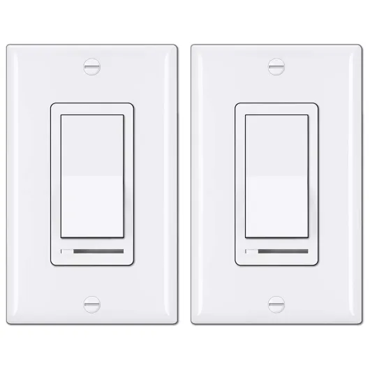 2 Pack Dimmer Light Switch, Universal Lighting Control, Single Pole or 3 Way, Compatible with LED Dimmable Lamp, CFL, Incandescent, Halogen Bulb, Decorator Wallplate Included, UL Listed, White