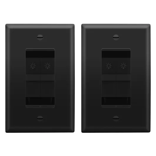 Combination Dual Dimmer Light Switch Control, 2 Sliding Light Controls, Single Pole, 400W CFL/LED, 600W Incandescent/Halogen, UL Listed, Wall Plate Included, Black, 2 Pcak Dual Dimmer Switch Black 2