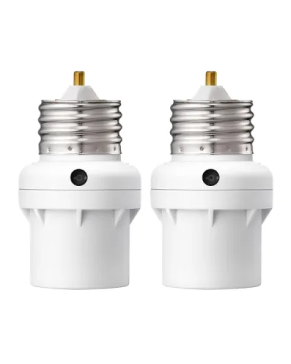 Light Sensor Socket, Dusk to Dawn Light Socket Adapter, 360° Sensor Rotation, E26/E27 Light Bulb Sockets for Porch Light, Wall Light, Compatible with LED/INC/CFL/Halogen Bulbs, 2 Pack 2 White