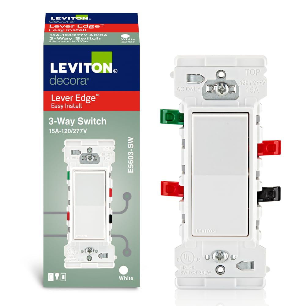 Lever Edge 15 Amp 3-Way Rocker Switch, E5603-SW, White 1 Pack