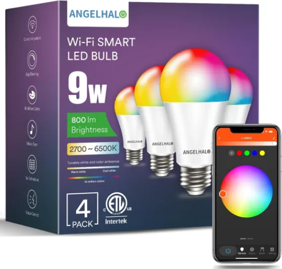 Smart Light Bulbs, Color Changing A19 LED Light Bulb, Work with Alexa and Google Assistant, Wi-Fi & Bluetooth Light Bulbs, 16 Million Colors RGBCW, Music Sync, 800 Lumens, 2.4Ghz only,4 Pack