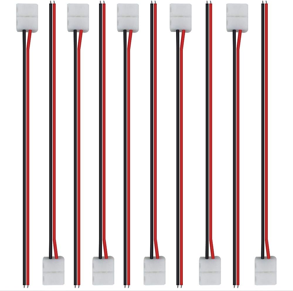 10pcs Pack Strip Wire Solderless Snap Down 2Pin Conductor LED Strip Connector for 8mm Wide 3528 2835 Single Color Flex LED Strips Connector-Wire