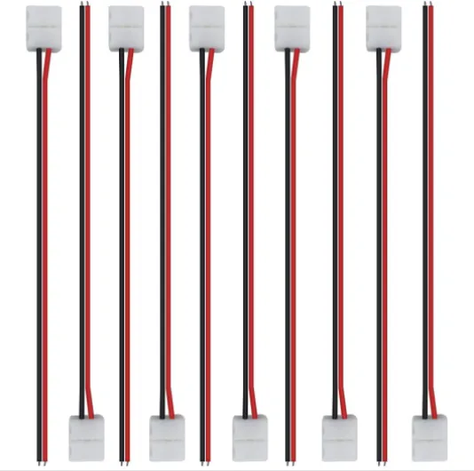 10pcs Pack Strip Wire Solderless Snap Down 2Pin Conductor LED Strip Connector for 8mm Wide 3528 2835 Single Color Flex LED Strips Connector-Wire