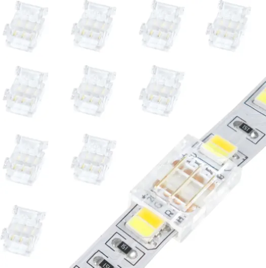 LED Connectors 3Pin 10mm, 10 PCS Strip to Strip Connector Transparent Solderless, Unwired Gapless LED Tape Light Connector, 3 Conductor No Dark Area for SMD 5050 Single Color LED Strips Strip to Strip 3PIN-10MM