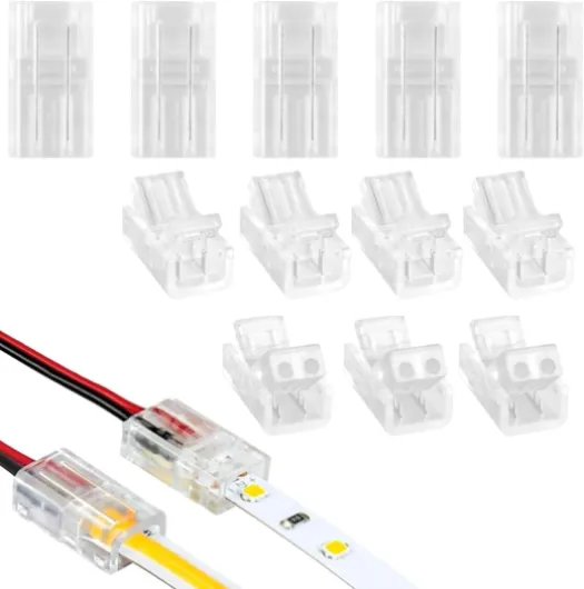 LED Strip Connectors 2 Pin Solderless Waterproof for RGB 12V/24V, COB 8mm Transparent Gapless Track Lighting with Extension Cable (12Pcs) 2PIN,8MM