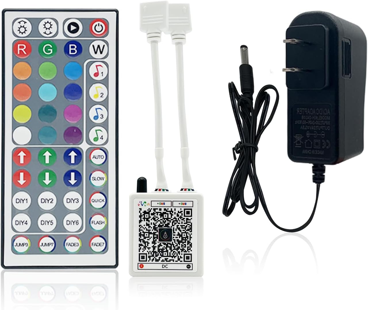44 Key RGB LED Strip Lights IR Remote Control,Remote Receiver for RGB LED Light Strip, 24V Power Adapter for LED Lights for Bedroom 44key-B