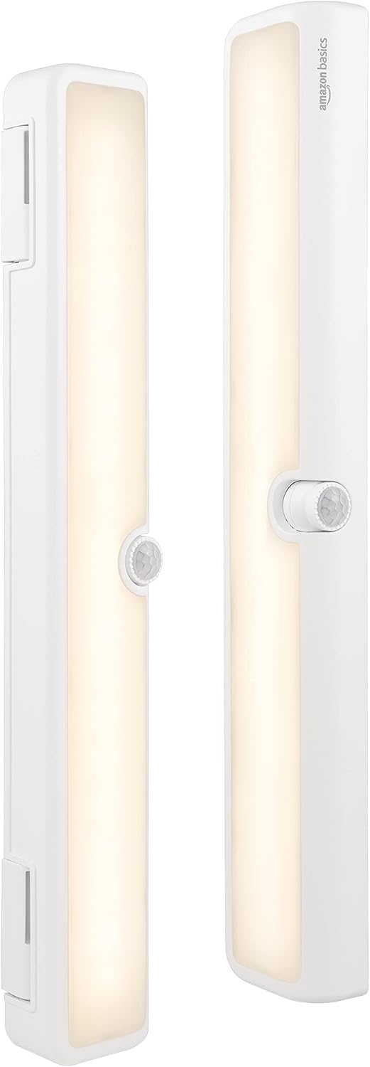 LED USB/Battery Operated Light Bar, Swivel Motion Sensor, Stick on Lights, 250 Lumens, 12 Inches, Under Cabinet Lighting, Closet, Kitchen, 2 Pack, White LED Light Bar, Sensing Swivel