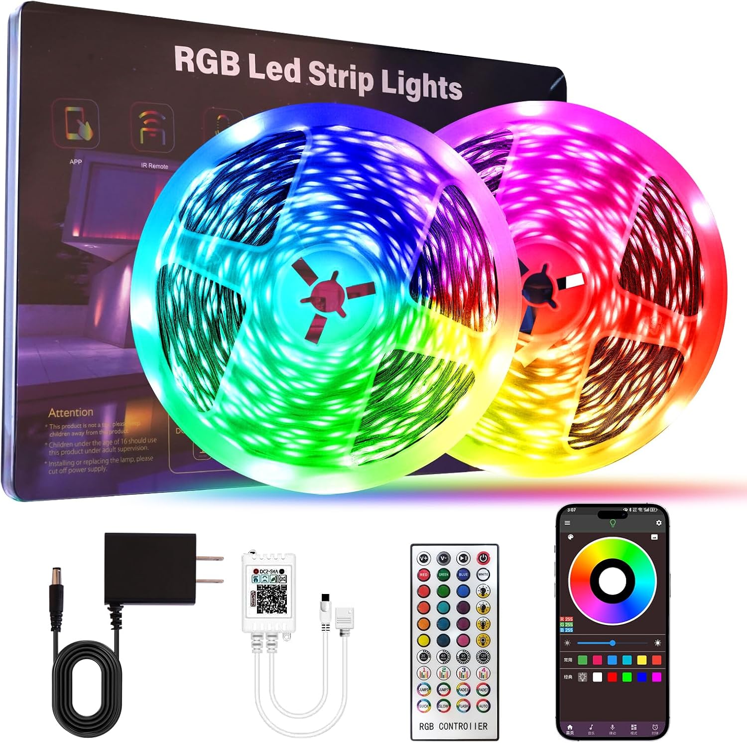 Led Lights for Bedroom 200 FT (2 Rolls 100 FT), with Remote and Application Control RGB Color Changing LED Strip Lights, Music Synchronization, Used for Room, Family, Party Decoration 200FT
