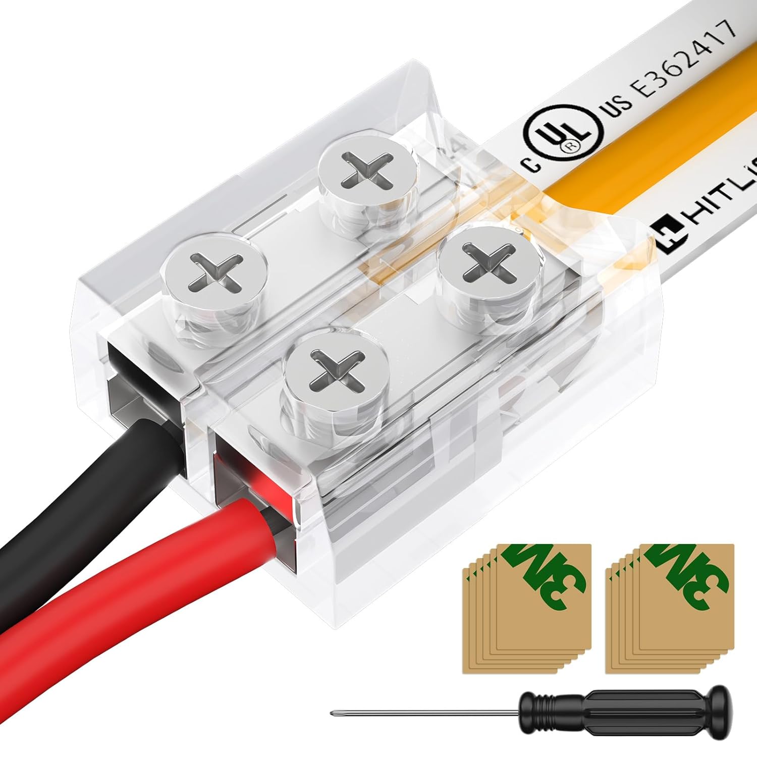 12 Pack LED Connector 2 Pin 8mm Solderless LED Tape Lights Connector Transparent LED Strip Lights Connectors with Screwdriver Strip to Wire for 12V 24V Single Color LED Light Strips