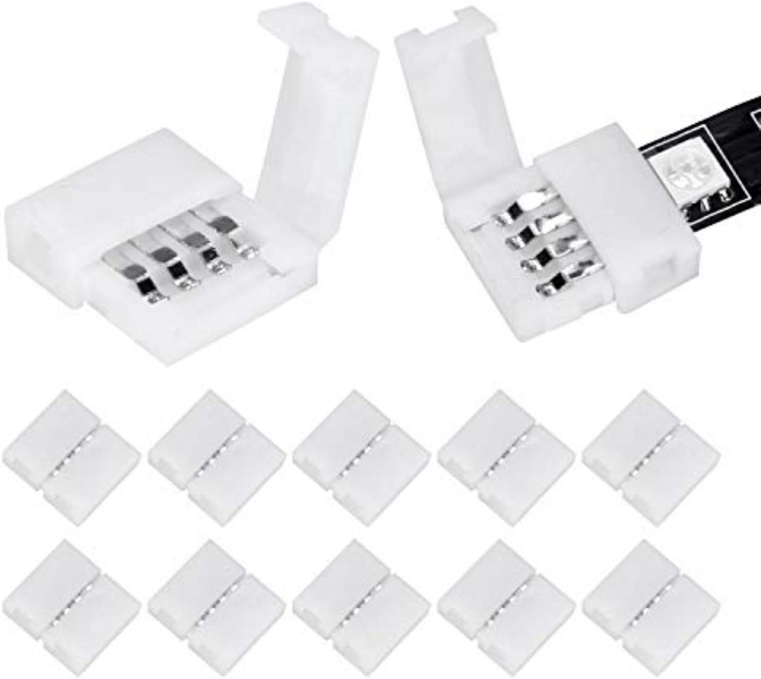 10Packs 4-Pin RGB LED Light Strip Connectors 10mm Unwired Gapless Solderless Adapter Terminal Extension for SMD 5050 Multicolor Strip 10MM-4PIN