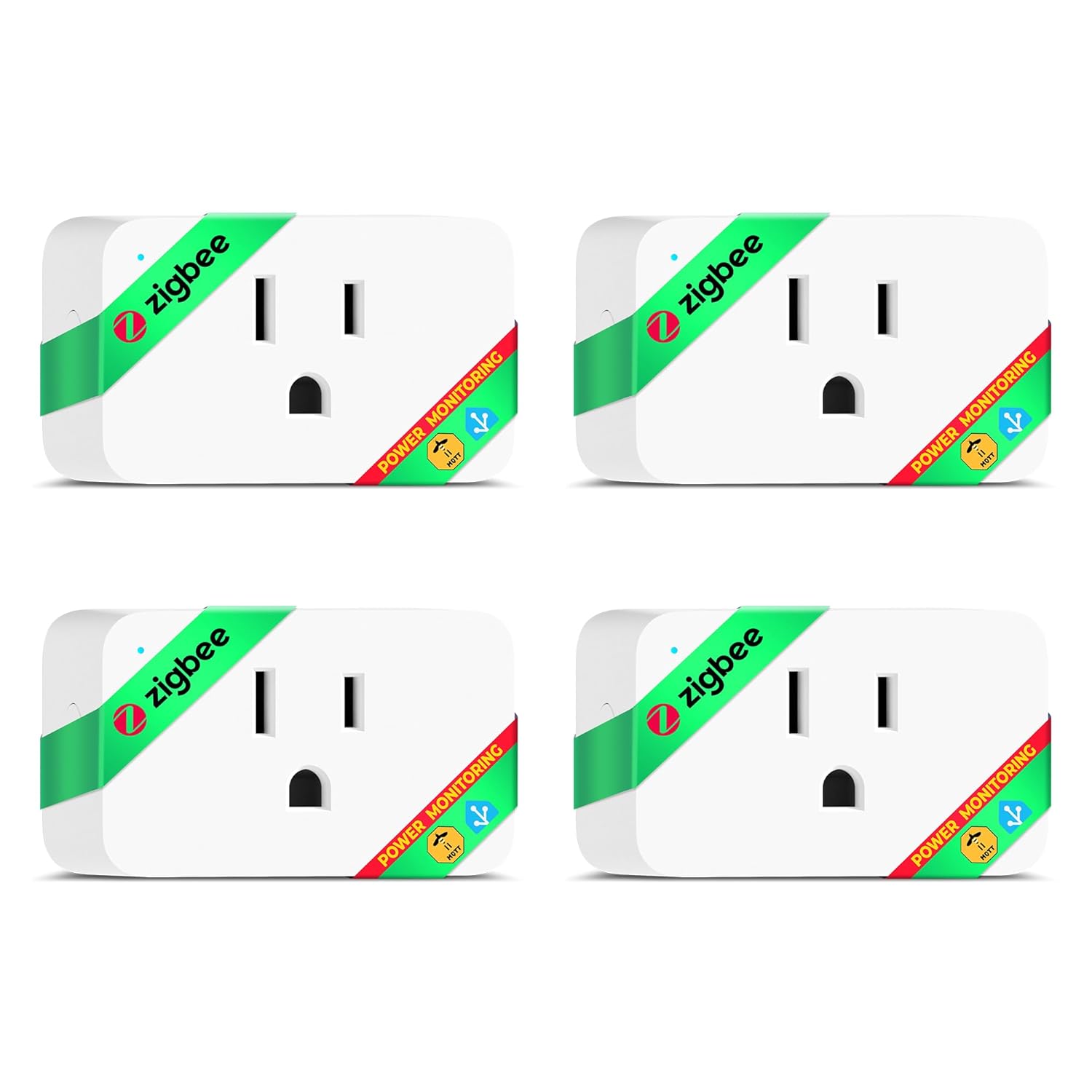 ZigBee Smart Plug 15A, Energy Monitoring, Compatible with Alexa & Google Home, Home Assistant & SmartThings, Remote App Control, Timer & Schedule, Compact Design, Smart Outlet, Zigbee Repeater, 4 Pack