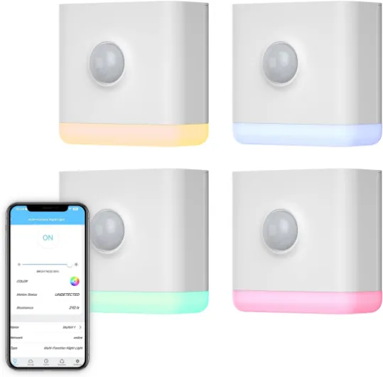 Multi-Function Night Light 4 Pack, Zigbee Repeater, 3-in-1 Combines a Motion Sensor, a Illumination Sensor and RGB Color Night Light, 1-100% Adjustable Brightness, Zigbee hub Required