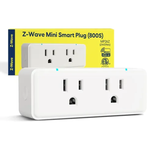 800 Series Zwave Dual Outlet Plug, On/Off Z-Wave Repeater Switch with 2 Individual Control Sockets, Hub Required, Z Wave LR Smart Plugs Compatible with SmartThings, Hubitat, Fibaro (MP26Z)
