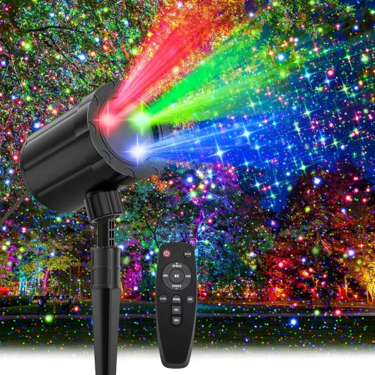 Christmas Projector Lights Outdoor, GUSODOR RGB 3 Colors Starry Sky Effects Projection Light with Remote & Timer, IP65 Waterproof Projector Lights for Indoor Outdoor Christmas Decorations Large