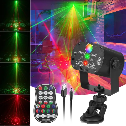 DJ Laser Party Lights, RGB LED Disco Light, Sound Activated Projector Strobe Light with Remote Control for Christmas Halloween Decorations Karaoke Birthday Dance Wedding Stage Show Black Corded Electric*1
