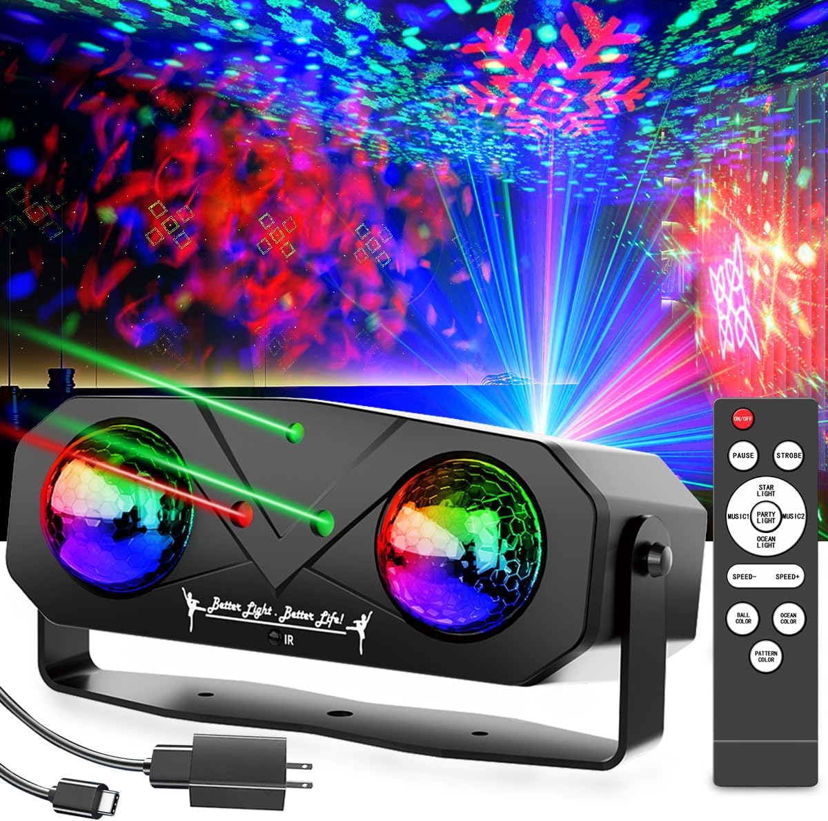 Disco Lights Disco Ball, Sound Activated Party Light with Roating Disco Ball,Star Projector,Ocean Light and Laser Lights for Party DJ KTV Club Wedding Festivals Stage Dancing Christmas Newly Party Light+Star Light
