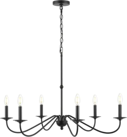 JYL7559B Wicklow 34.75" 6-Light Bohemian Farmhouse Iron LED Chandelier Modern, Contemporary, Mid-Century, Office, Living Room, Family Room, Dining Room, Bedroom, Hallway, Foyer, Black Black 6 Lights