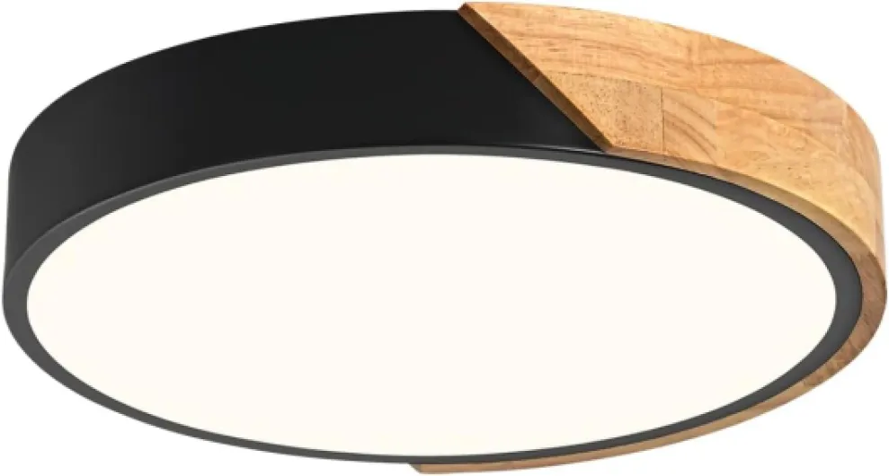 Modern LED Ceiling Light, Minimalist Wood Flush Mount Ceiling Light Fixture, 4000K Not Dimmable, Circle Lighting Lamp with Acrylic Lampshade for Bedroom Laundry Room Hallway (Black,11.8") Black 11.8''