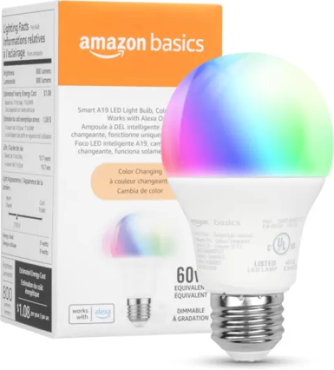 Smart A19 LED Light Bulb, Color Changing, 9W (60W Equivalent), 800LM, Works with Alexa Only, 2.4 GHz Wi-Fi, No Hub Required, 1 Pack Color Changing 1 Pack
