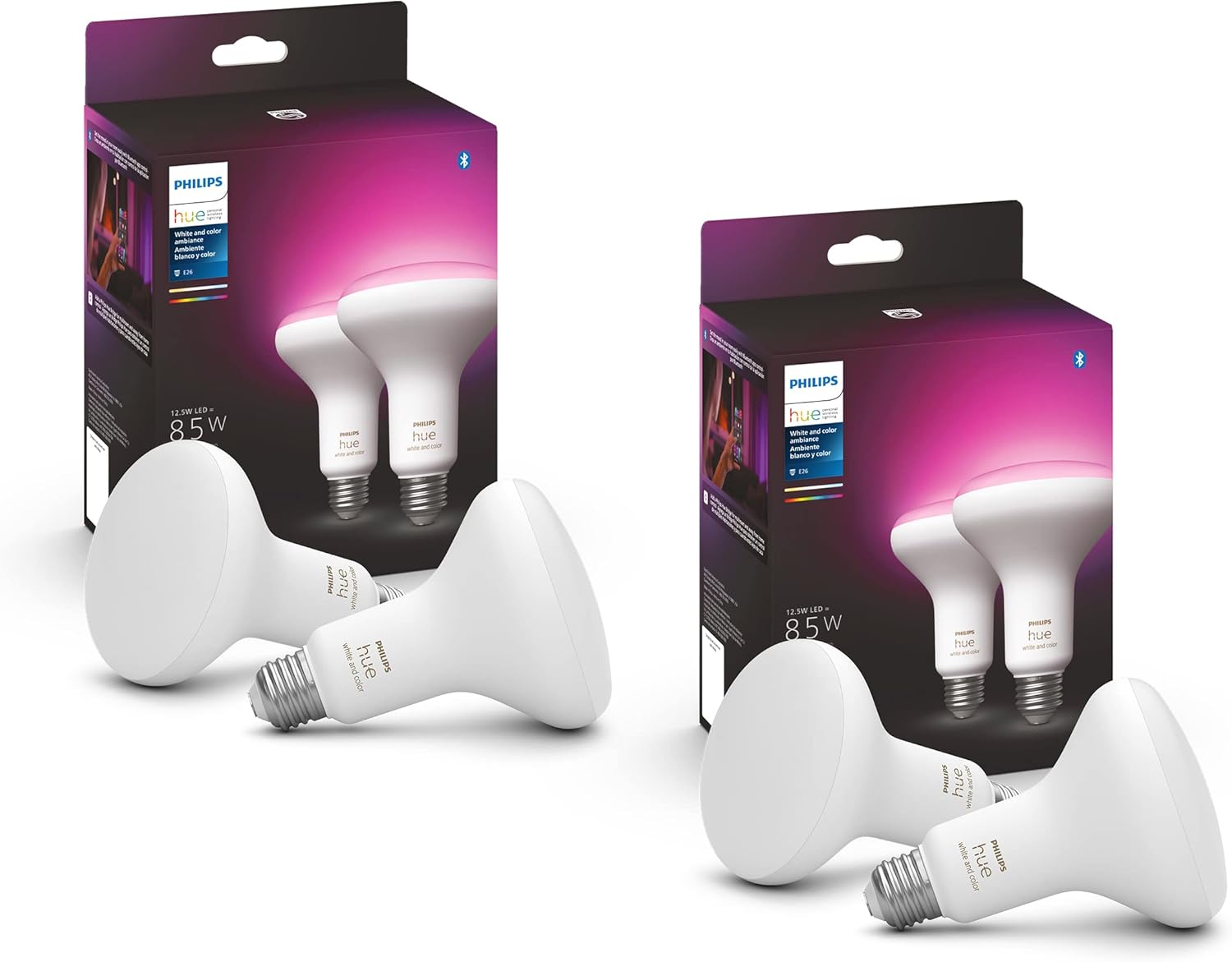 Smart 85W BR30 LED Bulb - White and Color Ambiance Color-Changing Light - 4 Pack - 1200LM - E26 - Indoor - Control with Hue App - Works with Alexa, Google Assistant and Apple Homekit - White and Color Ambiance 4 Pack BR30 New Version Smart Bulb