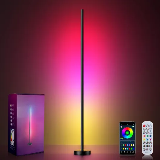 Smart RGBICW LED Corner Floor Lamp - 16 Million DIY Colors, 68+ Scenes, Music Sync, App & Remote Control, Color-Changing Ambient Lighting for Living Rooms, Bedrooms, and Gaming Rooms 1 Pack