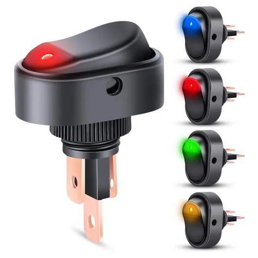 5PCS LED Lighted Rocker Switch 12V Illuminated ON Off Toggle Switches 30A 3Pin SPST Oval Shaped 12mm Hole Red Yellow Blue Green for Car Truck RV Motorcycles Marine Boats 5Pcs Rocker Switch Mixed Color