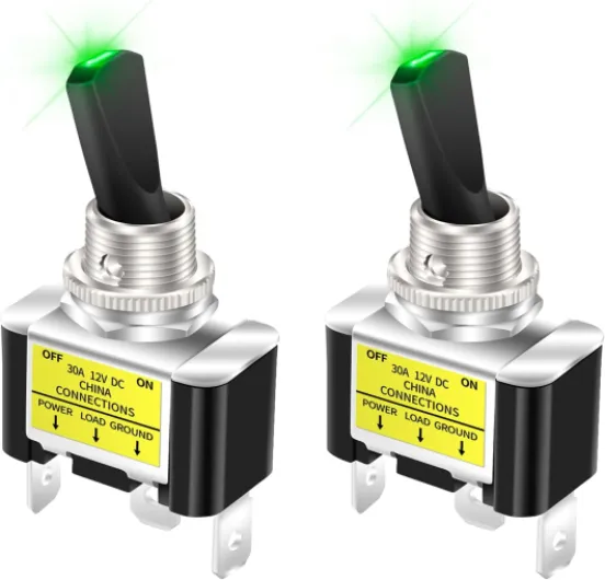 Illuminated Toggle Switch 12V LED, Green LED Lighted Toggle Switch 12 Volt Single Pole 30 Amp 12V for Automotive Car Aircraft -2pcs 2pcs Green LED