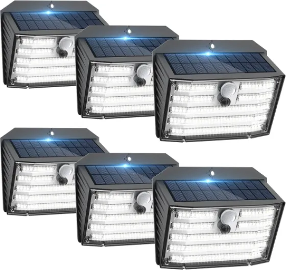 [6 Packs] Solar Motion Lights Outdoor, Ultra Bright Solar Fence Lights with Motion Sensor, IP65 Waterproof Security Light 3 Modes, 270° Lighting Angle, Wall Lights for Deck Patio Fence Garage Door Cool White 6 Pack