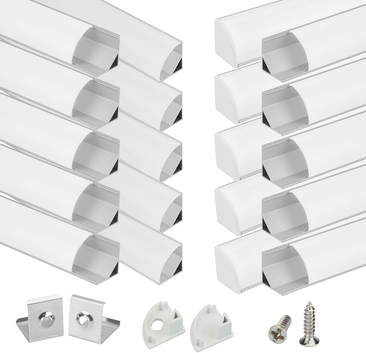 20Pack 3.3FT/1M V Shape LED Channel Silver Aluminum LED Strip Diffuser Channel with Milky White Cover Frosted Corner Lighting Easy Installation V1SW WW 1M