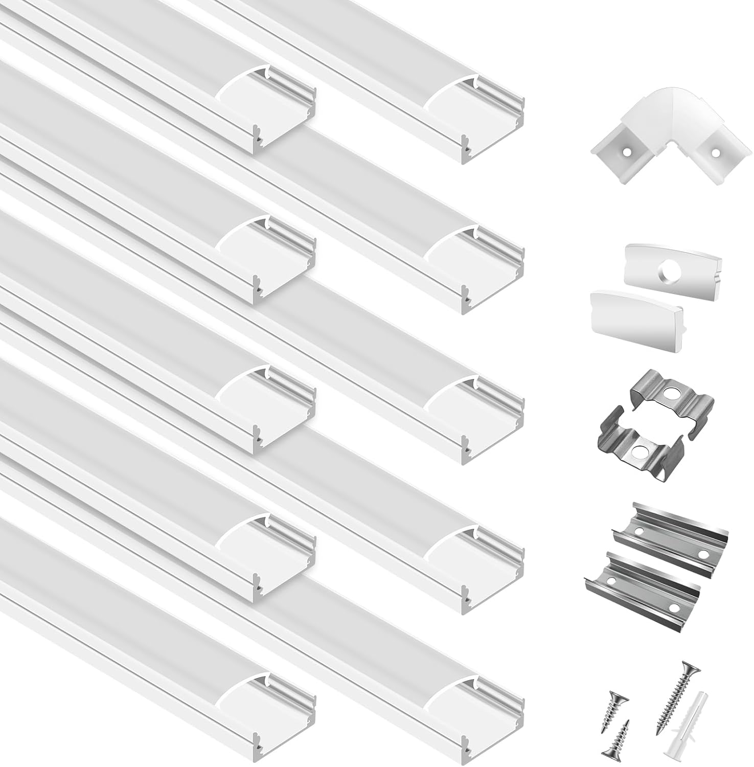 10-Pack 6.6ft/2Meter U Shape White LED Aluminum Channel System with Milky Cover, End Caps and Mounting Clips, Aluminum Channel Profile for LED Strip Light Diffuser Installations (10pack*6.6ft) 10pack*6.6ft(White)