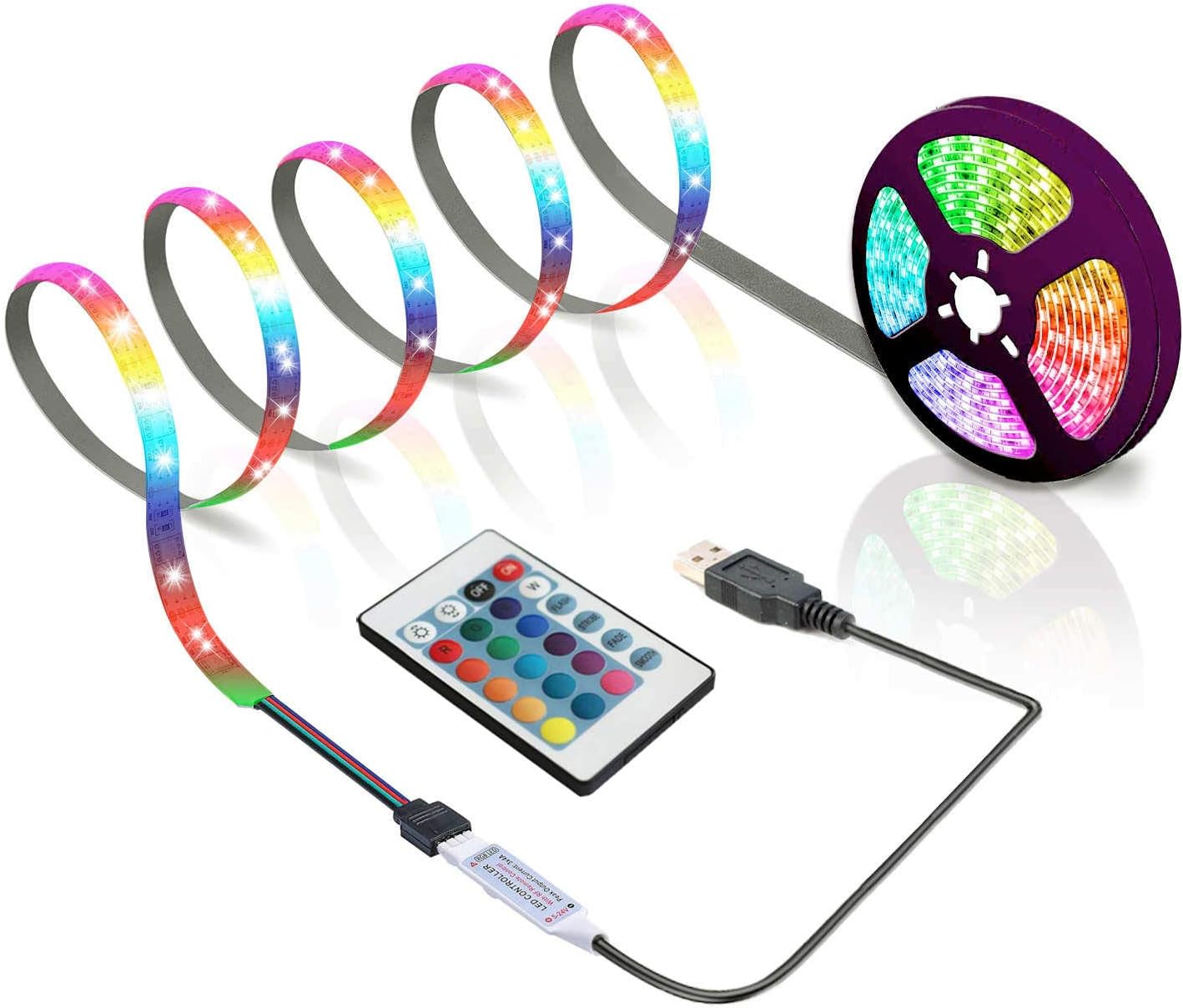 3.28ft USB LED Strip Lights, USB Rope Lights with 24 Keys Remote, DIY Indoor Decoration 1 Meter