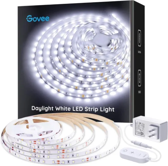 White LED Strip Lights, Upgraded 16.4ft Dimmable LED Light Strip 6500K Bright Daylight White, Strong Adhesive, 300 LEDs Flexible Tape Lights for Mirror, Kitchen Cabinet, Bedroom, Christmas Decor Daylight White 16.4ft