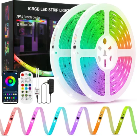 Led Lights for Bedroom, IC+RGB 65.6FT Strip Lights, 24Key Remote with App Control, Music Sync Color Changing for Room Decor Party