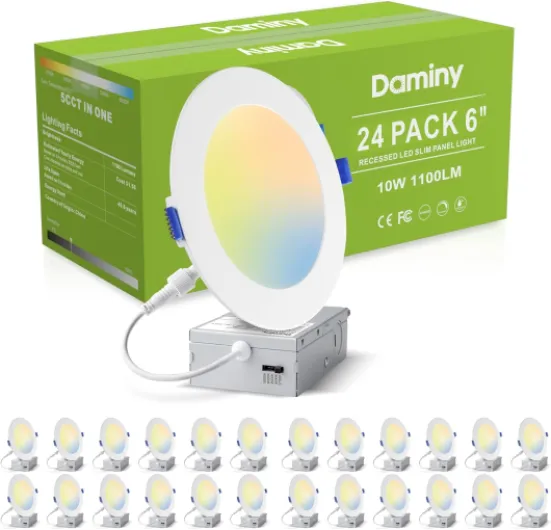 24 Pack 6 Inch LED Recessed Lighting with Junction Box,5CCT,Ultra-Thin Recessed Light,10W 1100lm, Dimmable Canless Wafer Ceiling Light, High Brightness 24PACK-WHITE 6 INCH