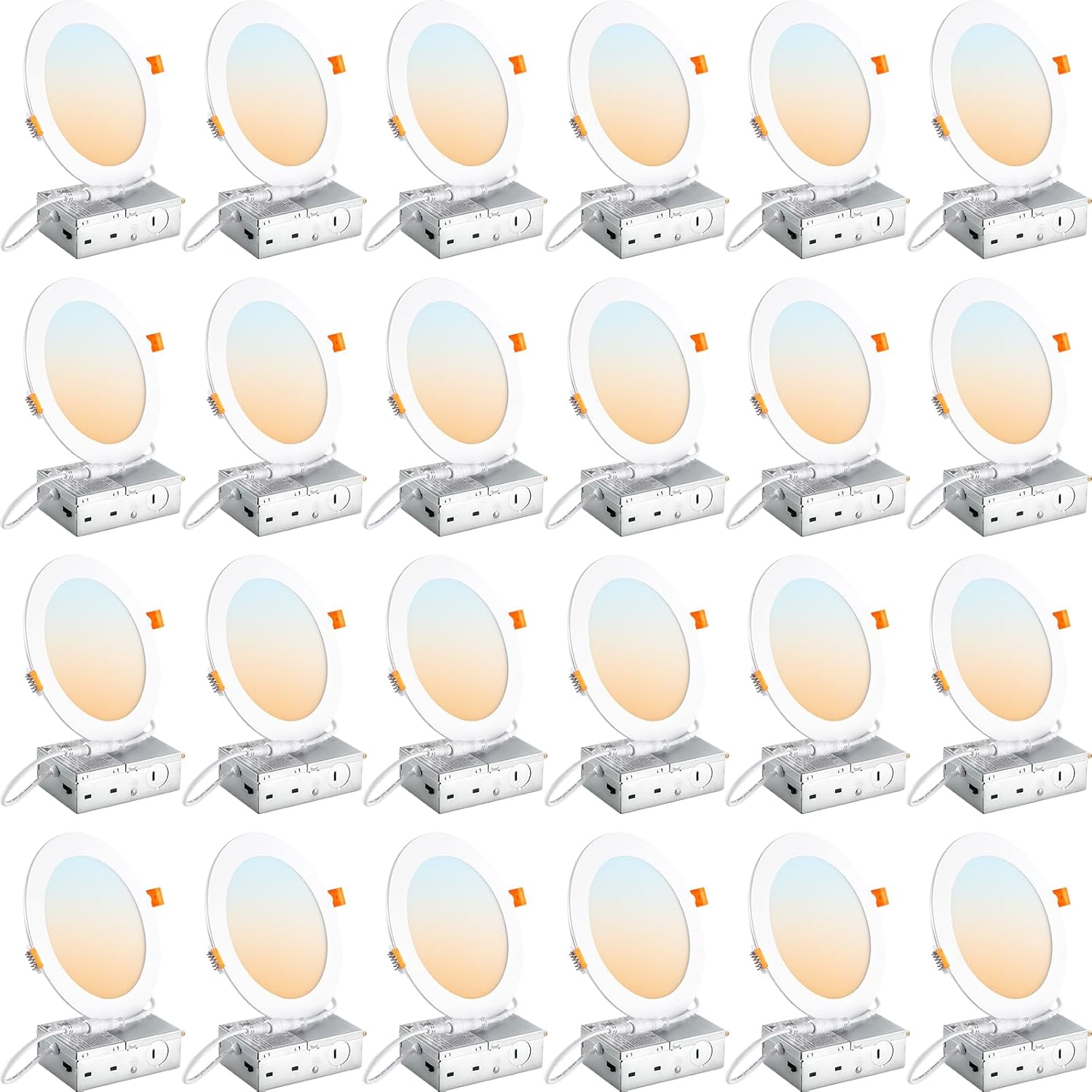 DLLT LED Recessed Ceiling Light: 24 Pack 6 Inch Slim Recessed Lighting for Kitchen - 5CCT Dimmable Canless Wafer Downlight for Living Room - 725LM Brightness 12W 120V Can Lights for Bedroom ETL FCC 24Pack-White 6 Inch