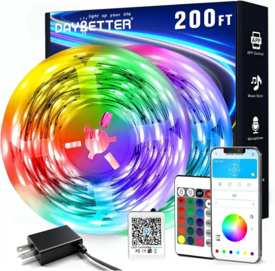 LED Strip Lights 200 ft (2 Rolls of 100 ft), Smart App Control Lighting Bedroom Rome Decor with Remote, RGB Music Sync Color Changing LED Lights for Party 200FT