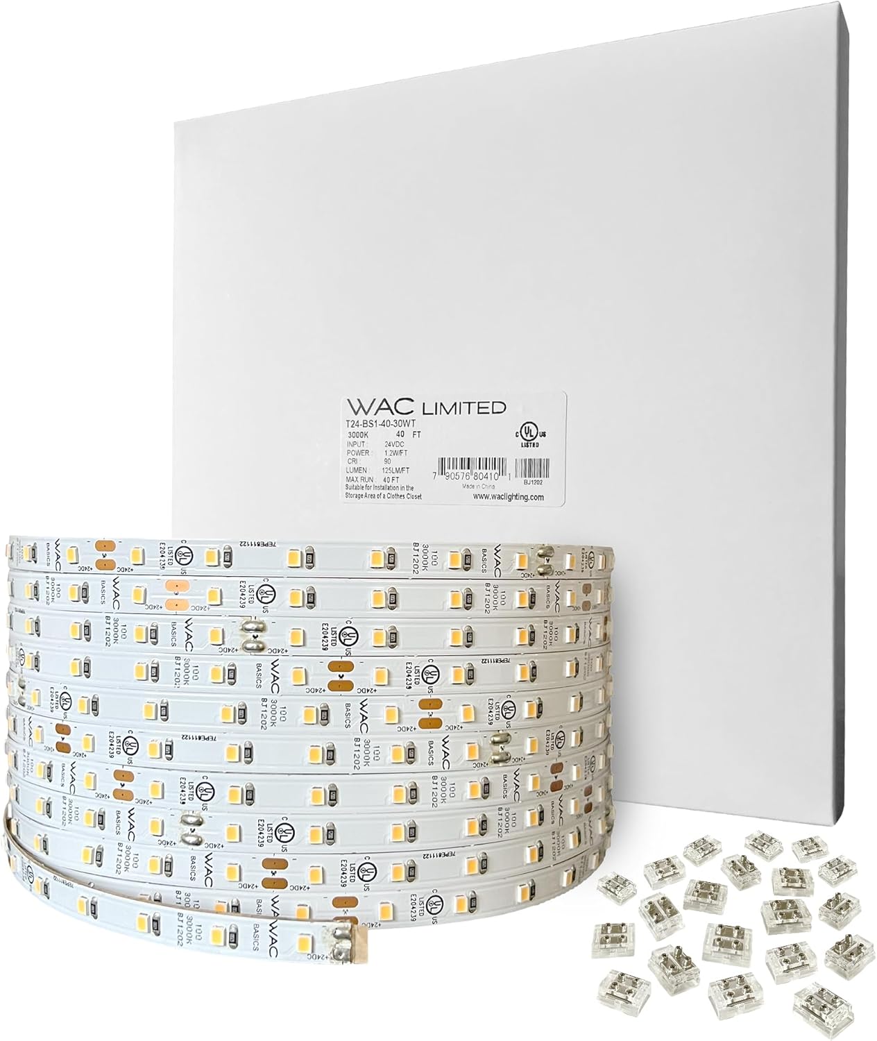 T24-BS1-100-30WT, Basics 24VDC LED Tape Light 3000K 1.2W per Foot 100ft Reel Field Cuttable Every 2in Fully Dimmable Contractor Quality for Kitchens, Undercabinet, Task, and Cove Lighting 3000K Warm White LED 100FT Roll, 1.2W per FT