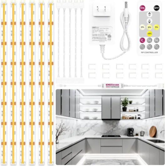 Under Cabinet Lighting kit, 6 PCS COB LED Strip Lights 5000K Natural White, UL Listed Dimmable Led Lights Strip for Kitchen Cabinet, Counter, Shelf, with Remote & Adapter, Timing, 9.8ft 9.8FT 5000k - White