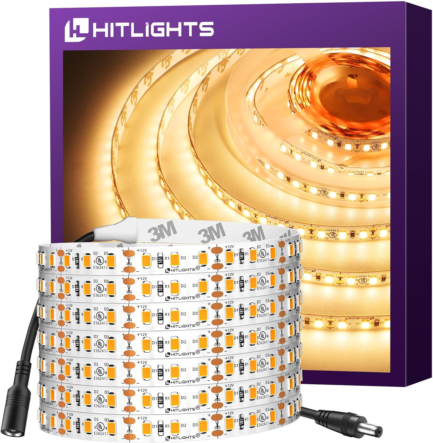 LED Strip Lights Warm White 3000K, 16.4ft High Density Tape Light, UL-Listed, 600 LEDs, 300Lm/ft, 12V Flexible Dimmable Rope Lights for Bedroom, Kitchen, Cabinet (Power Source Not Included) 3000K - 600 Leds Tape Light Warm White