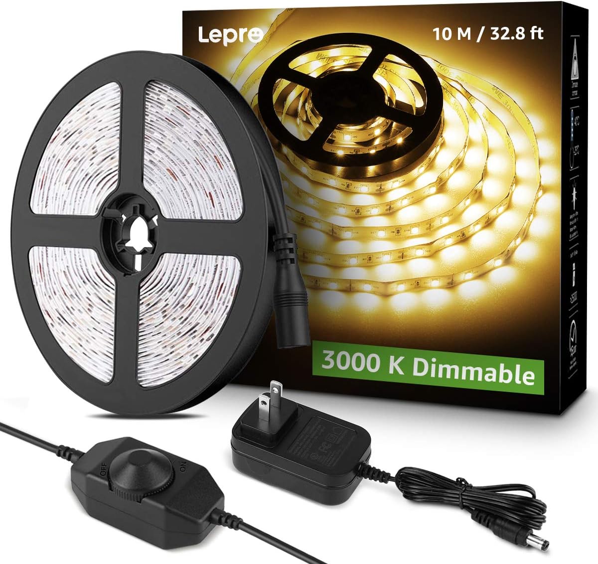 LED Strip Light, 32.8Ft Dimmable Vanity Lights, 3000K Super Bright LED Tape Lights, 420 LEDs SMD 2835, Strong 3M Adhesive, Suitable for Home, Kitchen, Under Cabinet, Bedroom, Warm White
