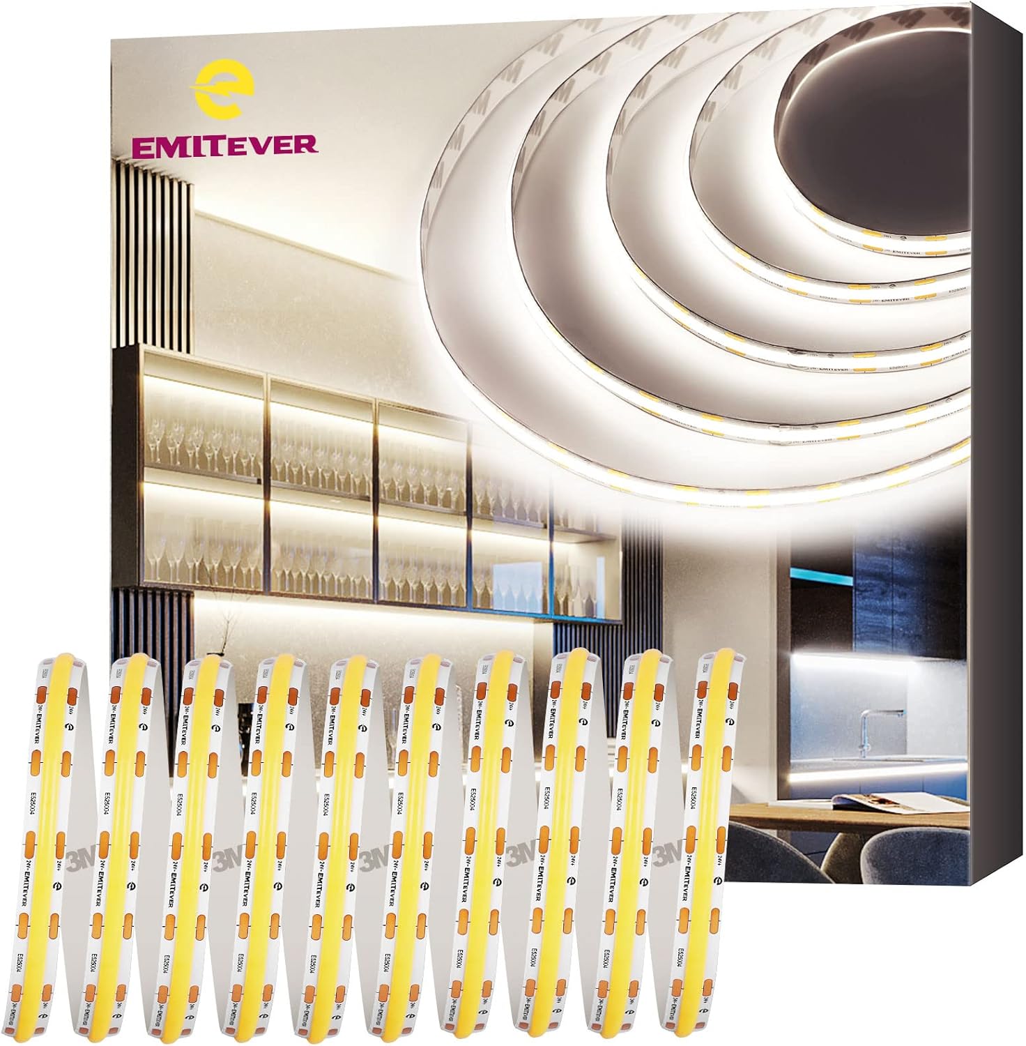 COB LED Strip Lights Neutral White, 4000K Tape Light Premium High Density, 24V, 300+Lumens/ft, 4800LEDs/Spool, Ra 90+, 32.8ft, 3W/ft, UL Listed 5 Year Warranty (Power Supply Sold Separately) 4000K 32.8FT