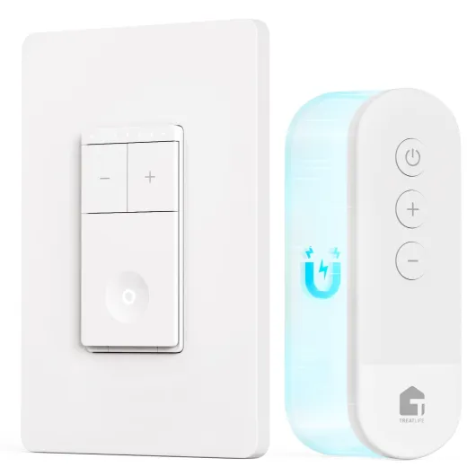 Dimmer Switch with Magnetic Remote, Wireless Light Switch, Single Pole Dimmer Light Switch, Neutral Wire Required, Works with Dimmable LED/CFL/INC, 400W Max