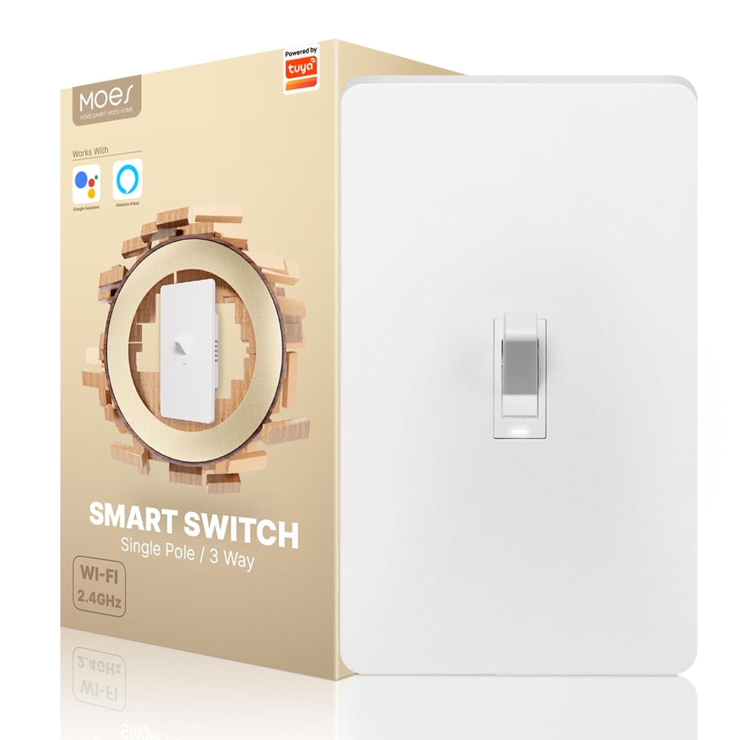 New Generation Smart Toggle Switch, Single Pole & 3 Way Light Switch 2.4G WiFi, ON/Off Style, Neutral Wire Required, Smart Life APP Remote Control, Compatible with Alexa/Google Assistant